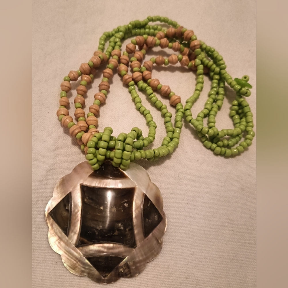 Handcrafted Lime Green Beaded Pendant Necklace